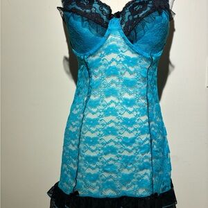 Elegant Lace Chemise in Blue and Black